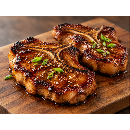 Χοιρινή T-Bone με Σόγια, Μέλι & Σκόρδο Χοιρινή T-Bone με Σόγια, Μέλι & Σκόρδο